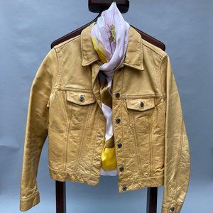 GAP – Vintage Tan Leather Jean-Jacket style Jacket – Size Women M